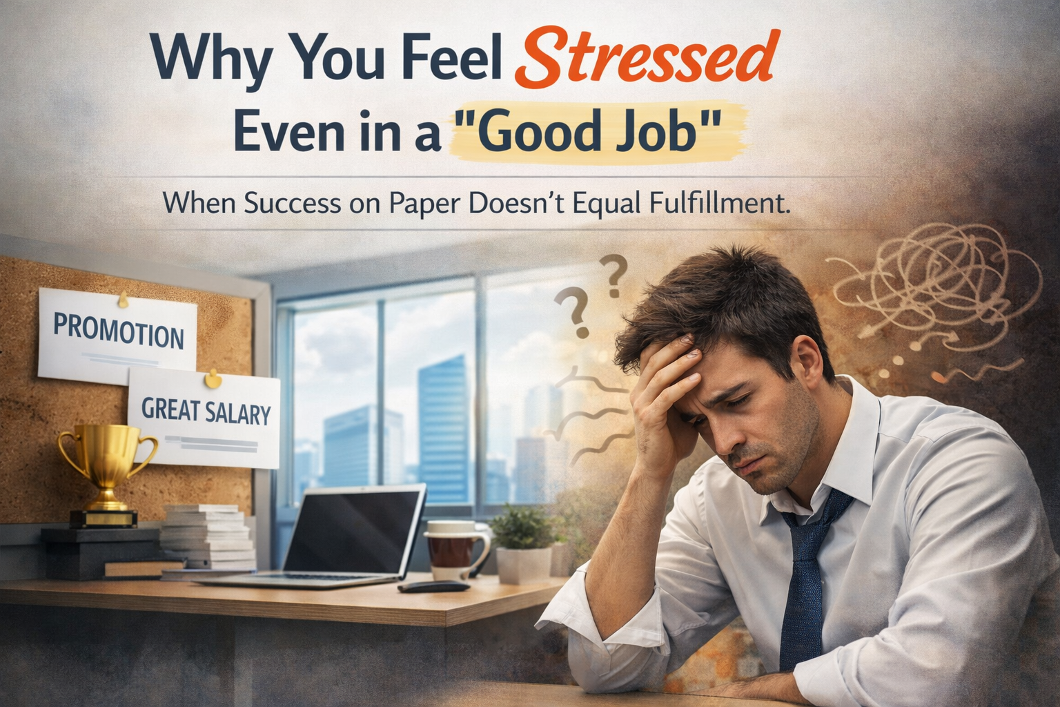 Illustration for feeling stressed even in a good job and decoding whether the issue is burnout, overload, or career misalignment
