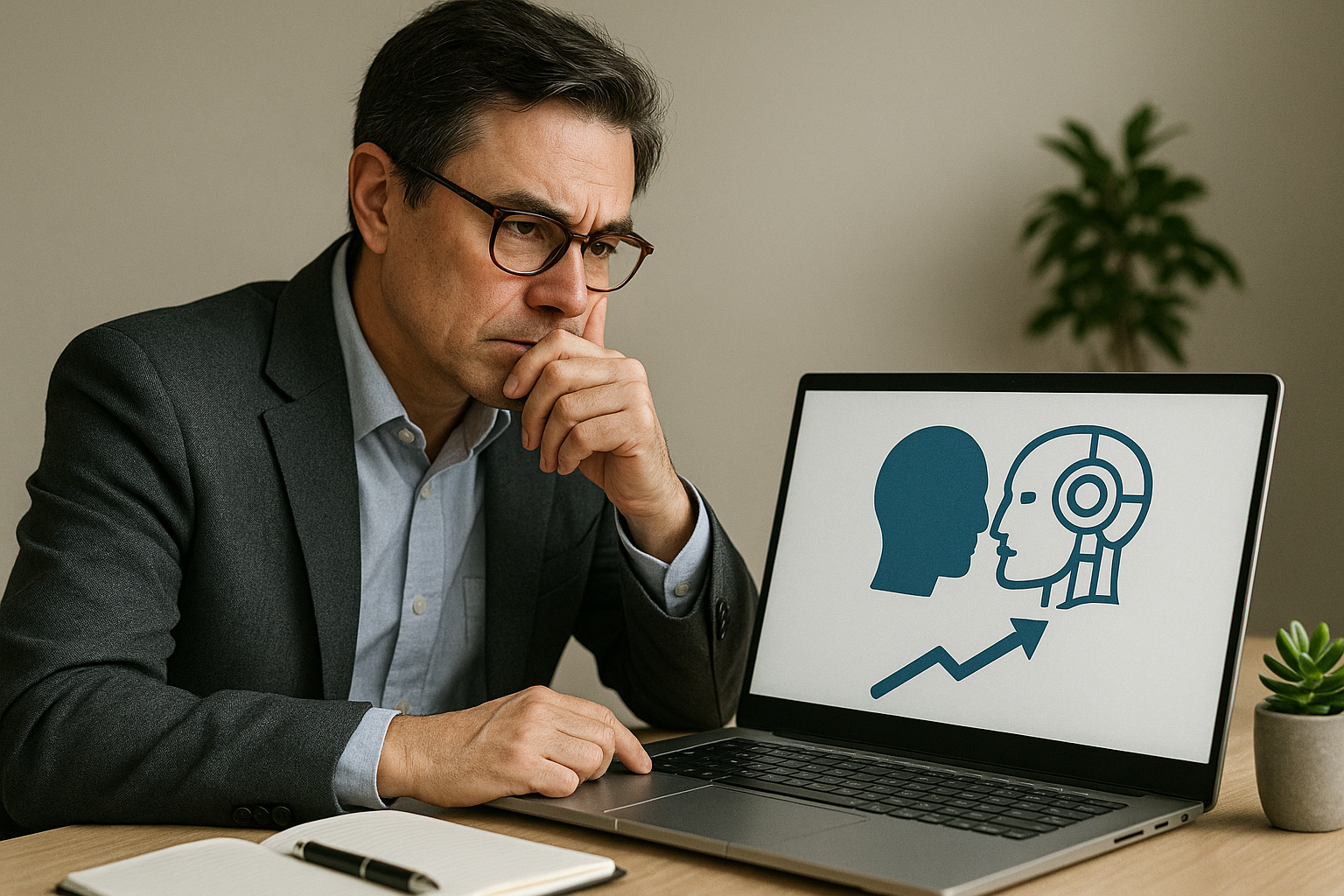 Professional analyzing career impact of AI